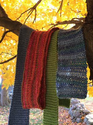 Colorful locally made scarves in our coloful fall foliage